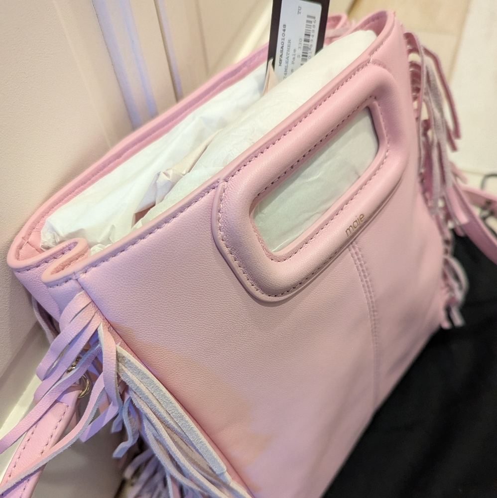 NWT Maje M bag fringe smooth leather rose pink - Picture 11 of 15